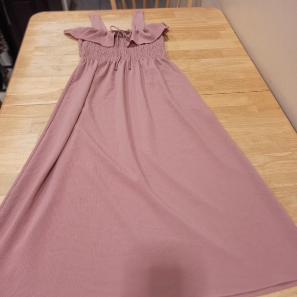 Derek Heart Smocked Maxi Dress ZS medium Pink Boho Peasant Strapless Pullover - Picture 13 of 14